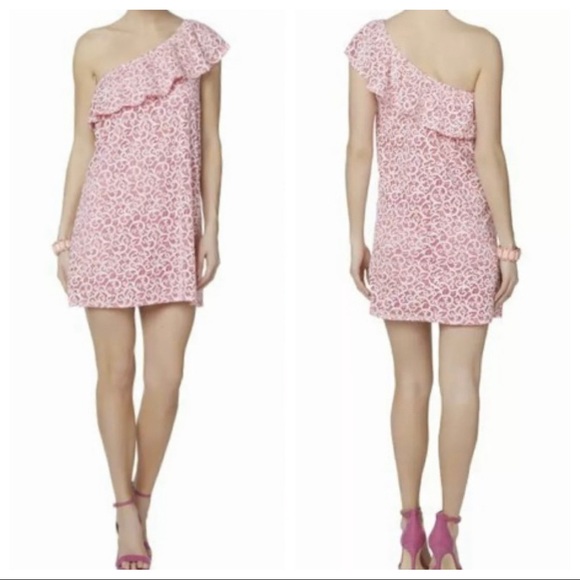 Bebop Lace One-Shoulder Ruffle Mini Dress - Picture 3 of 8